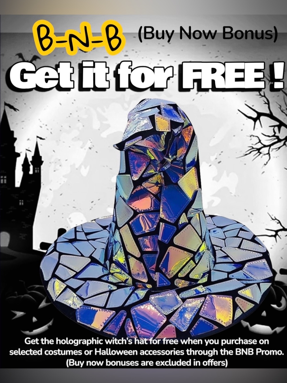2 for $30 | Halloween Holographic Mosaic Witch Hat - Iridescent